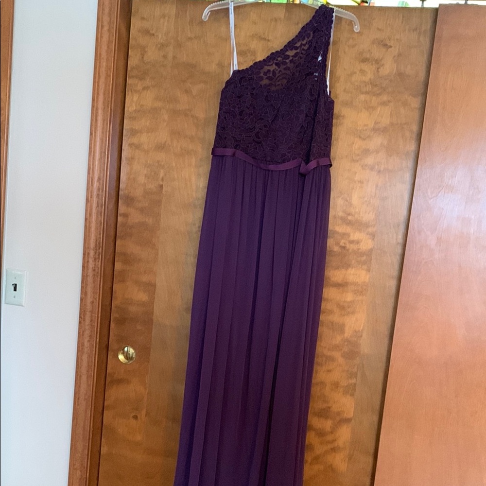 David's Bridal Purple One-Shoulder Dress